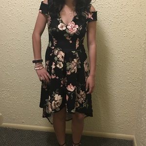Black floral high low dress